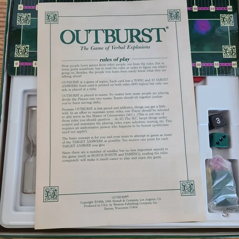 Vintage Outburst The Game Of Verbal Explosions 1986 Game Night Board Game